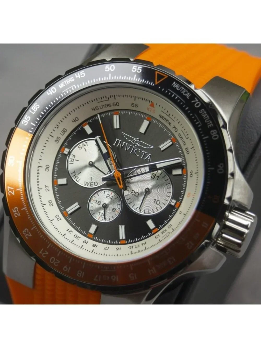 Men's Orange Silver Rubber Band Aviator Analog Quartz Swimming Luminous Watch